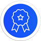 Blue ribbon badge icon with a star in the center, encircled in white